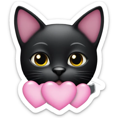 Black cat with pink hearts sticker