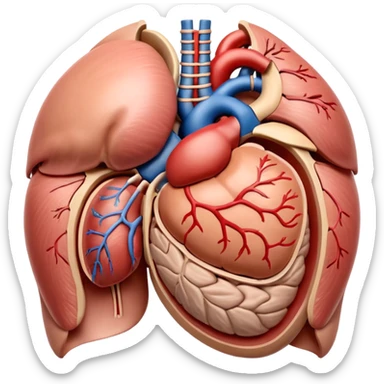 A highly detailed 3D accurate and anatomical model of the belly of a human. Medical illustration style, realistic lighting, neutral background, hyper-detailed, scientific accuracy, 8K resolution. ANATOMICAL ACCURACY and ORGAN PLACEMENT are a PRIORITY  sticker