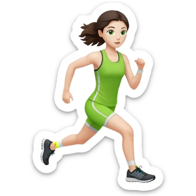 a white brunette girl with green eyes and freckles going for a run sticker