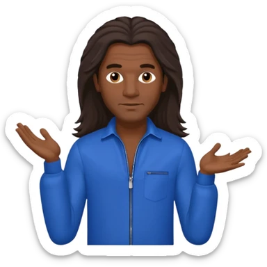 Fabrice Morvan, French Singer (b.1966) with dark skin, long brown hair, blue outfit sticker