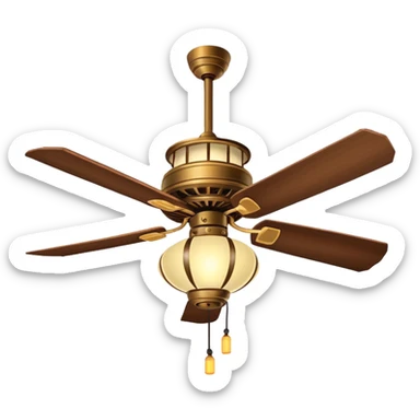 Ceiling Fan – wide-blade wooden fan spinning gently above lantern lights. sticker