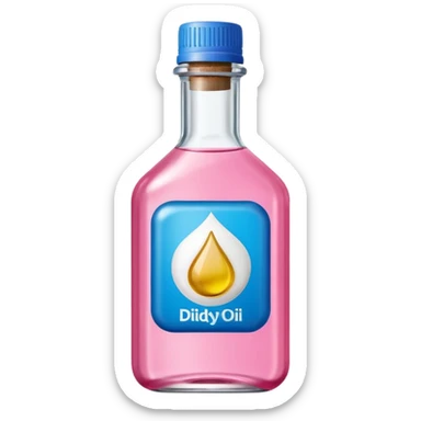 bottle of oil blue top pink outside with logo that says Diddys Oil sticker