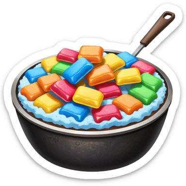 Blackstone grill with pile of mashed up rainbow candies and hibachi flippers sticker