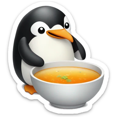 penguin eating soup sticker