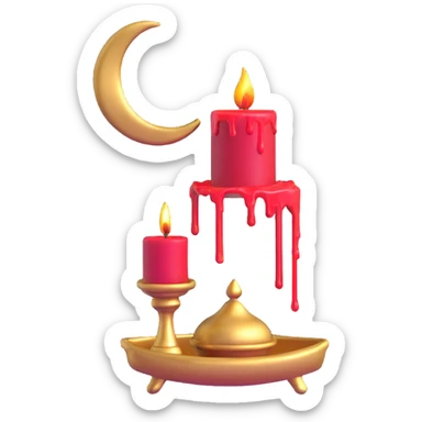 dripping red candle in a gold holder with a crescent moon in the background sticker
