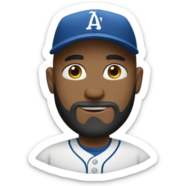 bald man with beard with baseball hat sticker