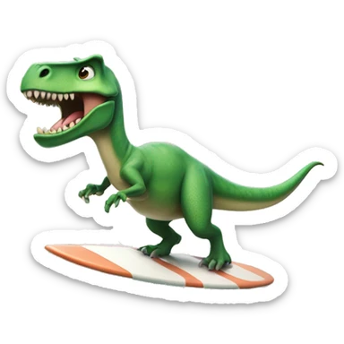 A Dinosaur riding a surf table sticker