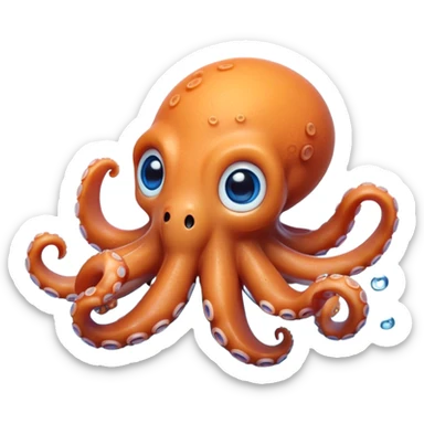 Cinematic Cute Octopus Portrait Emoji, Head tilted playfully and inquisitively, featuring a rounded, light orange body embellished with playful blue rings, eight adorably curling arms, and big, twinkling eyes full of wonder, Simplified yet irresistibly adorable features, highly detailed, glowing with a warm, inviting underwater glow, high shine, affectionate and lively, stylized with a touch of whimsical cartoon charm, soft glowing outline, capturing the essence of a mischievous yet loving octopus that seems as if it could bob out of the screen into your arms! sticker