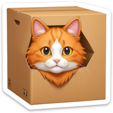 cat head showing out from a box, make it look like a anime character cat that is orange cat sticker