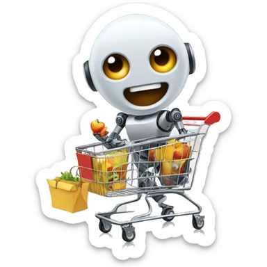 robot having fun inside a shopping cart sticker