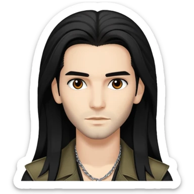 Bill Kaulitz with black long hair, brown eyes sticker