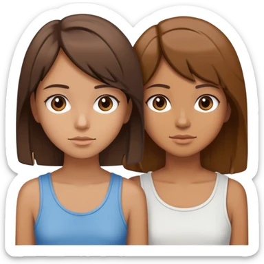 two girls, one with short, choppy, layered brown hair, tan skin; the other with straight brown hair to the shoulders, tan skin sticker