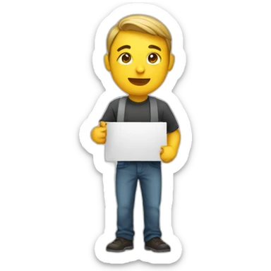 Someone holding a sign sticker