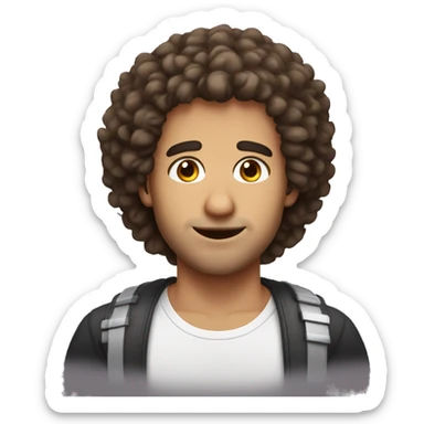 a guy woth fluffy hair and missing hair on eyebrows greek nose and brown eyes with braces  sticker