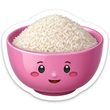 pink bowl filled with fluffy white rice apple style emoji sticker