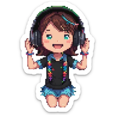 excited gamer girl in headphones sticker