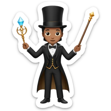 Stage magician in tuxedo holding magic wand sticker