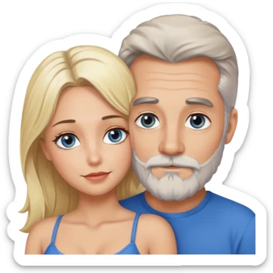 Cuddling Man with hazel eyes and gray beard smooching sexy  blonde blue-eyed  woman sticker