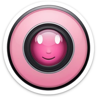 A round camera lens, apple emoji style, minimalist, with highlights, no faces, pink sticker