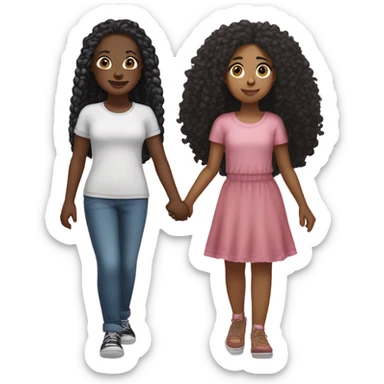 Khalyn dark skin slim thick build and long braids with Ava Rose light skin girl with black curly Afro holding hands  sticker