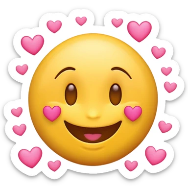 happy emoji face with pink hearts hovering above sticker