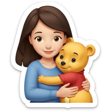 Winnie the Pooh hugging pretty brunette girl sticker