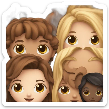 a red long haired girl with black girl with blonde long haired girl with short brown haired boy and brown haired girl sticker