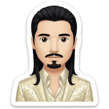 Kevin Richardson from Backstreet Boys with long black hair, ivory sequin outfit sticker