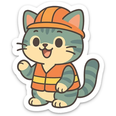 adorable anime cat in orange helmet and vest sticker