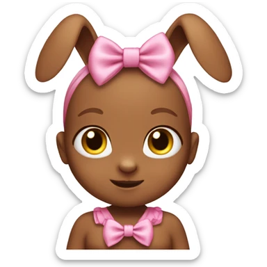 Brown baby bunny wearing pink hair bow sticker