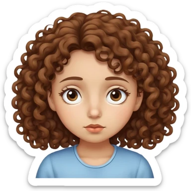 Girl with curly brown hair and light skin with sleepy big eyes small nose  sticker