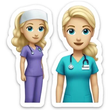 white woman nurse blonde with blue eyes purple scrubs sticker