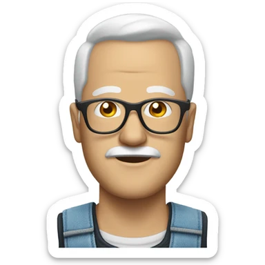  man with glasses in overalls, white beard, receding hairline sticker
