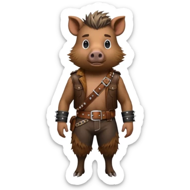 wild boar, punk hair, full body, stading, belt sticker
