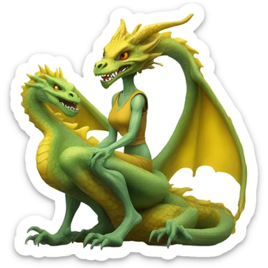 Photo realistic, alien female yellow,  on china dragon sticker
