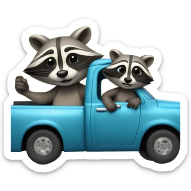 Raccoon driving blue pickup truck with girlfriend raccoon  sticker