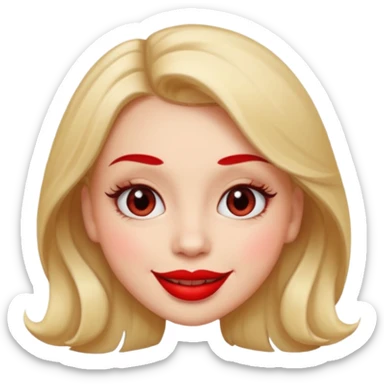 in the style of apple IOS emojis, give me a girly face emoji, with big red lips and eyelashes sticker