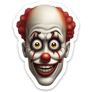 clown skull with less realism and more emojism also it must have a nose of a clown and a 2 clown hair on bothsides and a small beard and all of redish color sticker