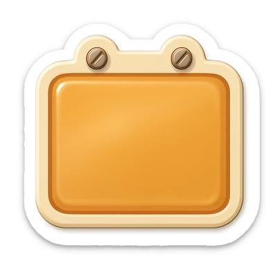 rectangular door sign with rounded corners, beige, flat, with light shadows and highlights, retro sticker style, two nails hammered at the top of the sign, transparent background sticker