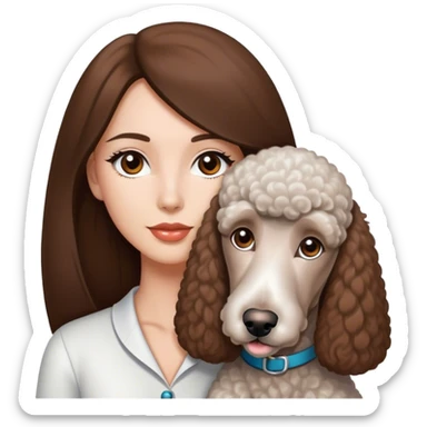 Long straight brown hair brown eyes beautiful women The white standard poodle you're holding sticker