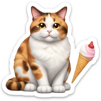 Realistic Fat calico cat with icecream sticker
