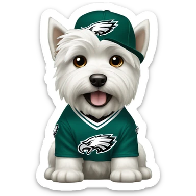 West highland terrier dog wearing Philadelphia Eagles gear sticker
