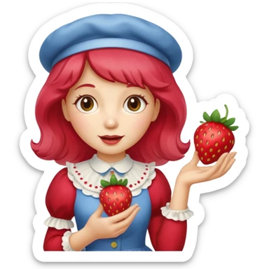 Vintage cartoon character strawberry shortcake hold a strawberry on her hand sticker