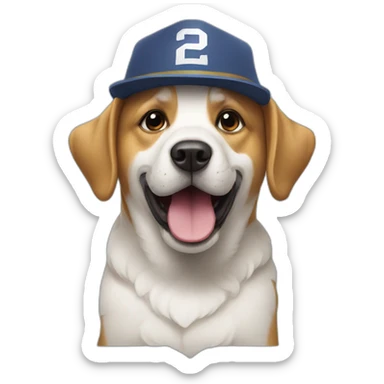 A dog in football cages is wearing a party’s hat sticker