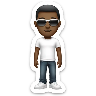 slightly ebony man with an fade side haircut and sunglasses dressed in a white T-shirt sticker