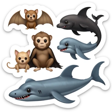 Terror and sadness emoji. Bat, monkey, whale, dog, vampire sticker