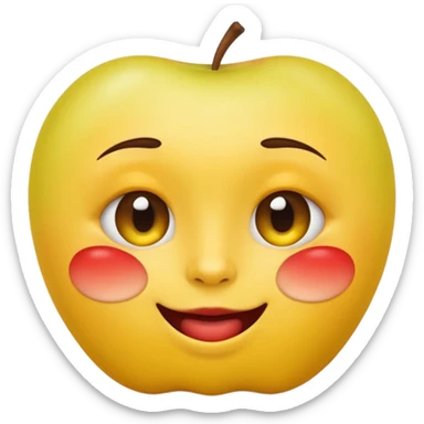 biting lip, round yellow face, realistic apple emoji style, no body, no hands, just the face sticker