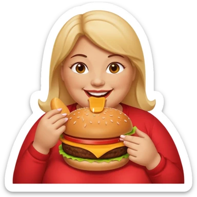 Obese woman eating a burger sticker