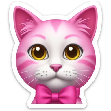 Hot pink cat with long eyelashes and a bow around her neck sticker