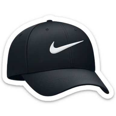 Simple black Nike cap with white Nike swoosh logo embroidered on the front. Baseball cap style. Just the hat by itself. sticker